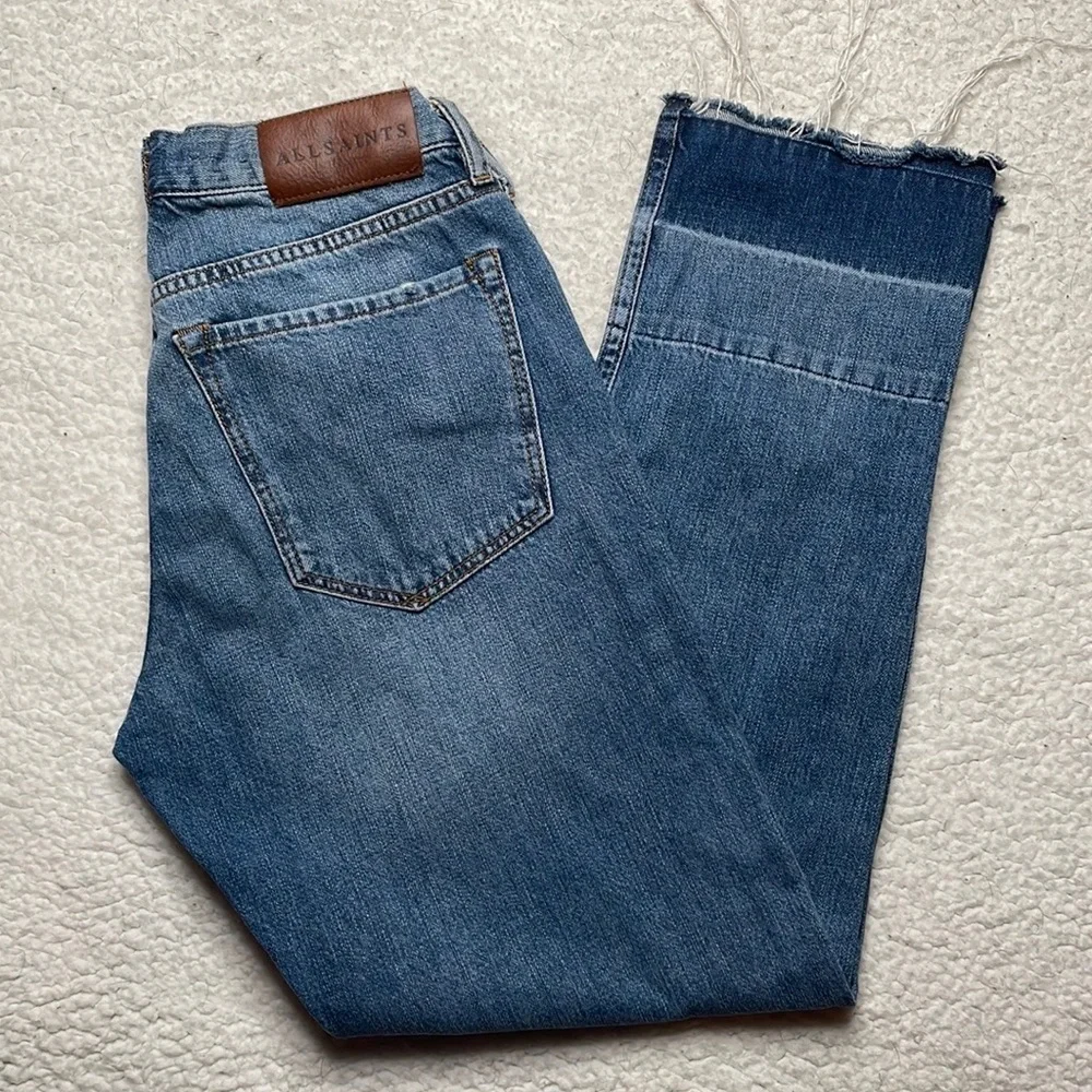 ALL SAINTS DENIM Boys Frayed Ty Jean in Mid Indigo size 25 Button Fly
